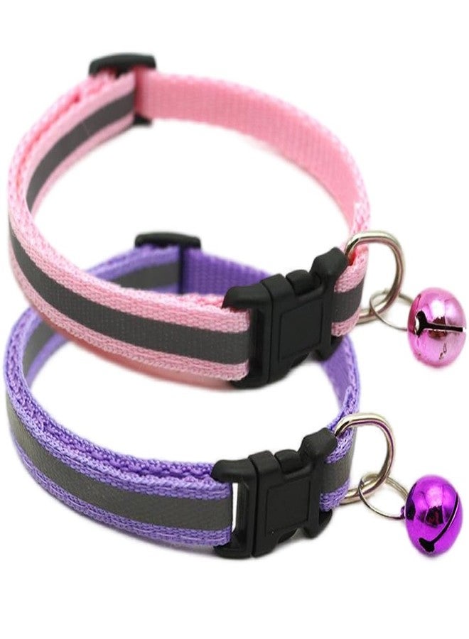 Weimostar Reflective XS Cat Collar with Bell, 2 Pack Puppy Collars Adjustable for XS XSmall Extra Small Tiny Little Dogs Pet Boy Girl Female Kitten Pink and Purple - Image 1